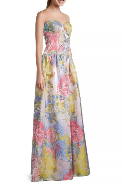 Aidan Mattox Floral Jacquard Strapless Gown by Curated Brands