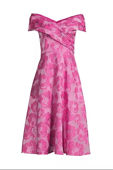 Aidan Mattox Elegant Magenta Floral Jacquard Off-The-Shoulder Midi-Dress by Curated Brands