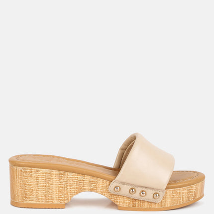 minny textured heel leather slip on sandals by London Rag