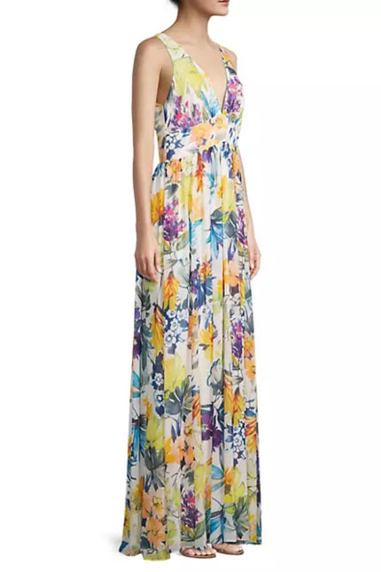 Liv Foster Floral Chiffon Sleeveless Gown by Curated Brands