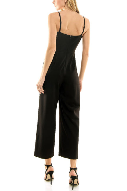 Nicole Miller Spaghetti Strap Zipper Back Solid Crepe Jumpsuit by Curated Brands