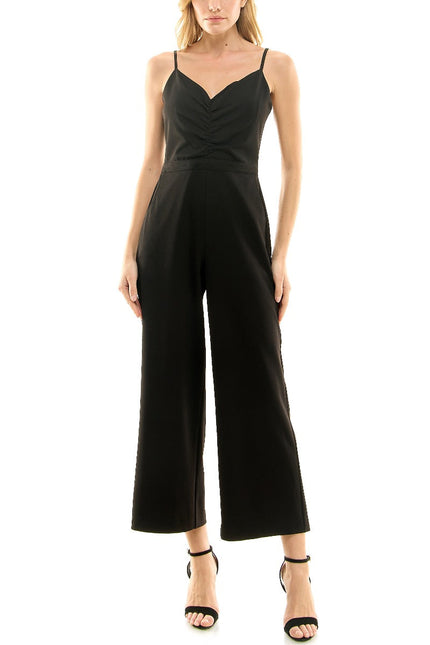 Nicole Miller Spaghetti Strap Zipper Back Solid Crepe Jumpsuit by Curated Brands