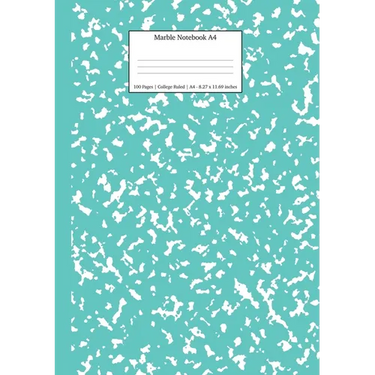 Marble Notebook A4: Turquoise Marble College Ruled Journal
