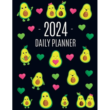 Avocado Daily Planner 2024: Funny & Healthy Fruit Organizer: January-December (12 Months) Cute Green Berry Year Scheduler with Pretty Pink Hearts