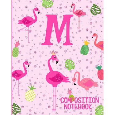 Composition Notebook M: Pink Flamingo Initial M Composition Wide Ruled Notebook