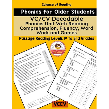 VC/CV Decodable Phonics Unit With Reading Comprehension, Fluency, Word Work and Games: Literacy for Older Students and Adults