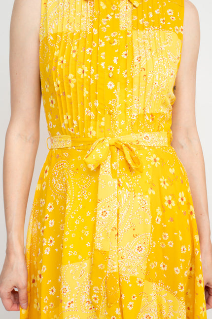 Nanette Lepore Collared Pleated Front Tie Waist Multi Print A-Line Crepe Dress by Curated Brands