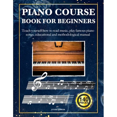 Piano Course Book for Beginners: Teach yourself how to read music, play famous piano songs, educational and methodological manual 140 pieces
