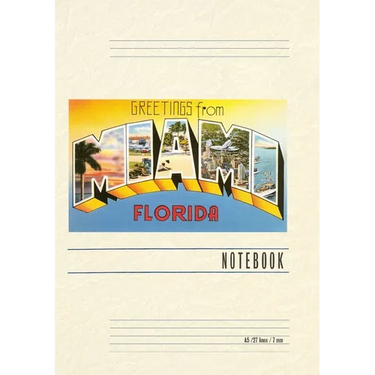 Vintage Lined Notebook Greetings from Miami, Florida