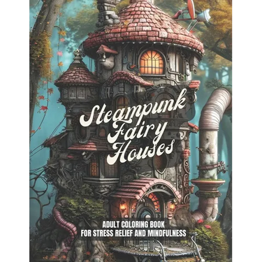 Steampunk Fairy Houses: A Stress Relief Coloring Book For Adults - Gift Idea, Meditation, Mindfulness: 30 pages to color