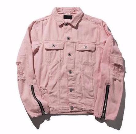 Pastel Pink Denim Jacket With Zip Up Sleeves by White Market