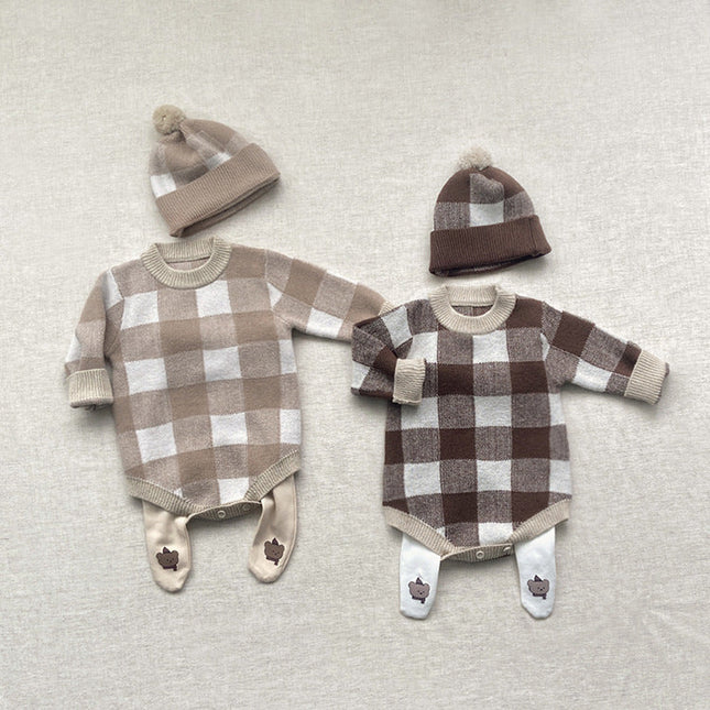Baby Plaid Graphic Long Sleeve Crewneck Knit Thickened Onesies by MyKids-USA™