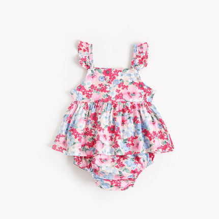 Baby Girl Flower Pattern Sling Loose Tops With Shorts Sets by MyKids-USA™