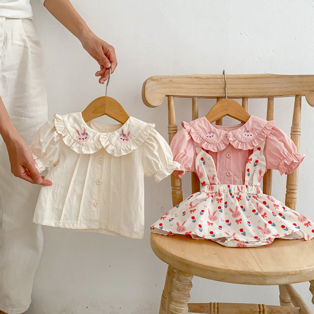 Baby Girl Solid Color Doll Neck Blouses With Strap Dress Sets by MyKids-USA™