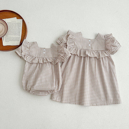 Baby Plaid Pattern Square Neck Puff Sleeves Onesies & Dress by MyKids-USA™
