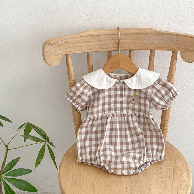 Baby Plaid Graphic Bear Patched Design Doll Neck Onesies by MyKids-USA™