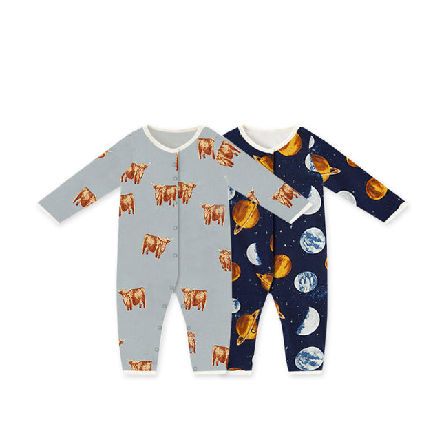 Baby Cartoon Graphic Full Button Design Long Sleeve Cotton Romper by MyKids-USA™