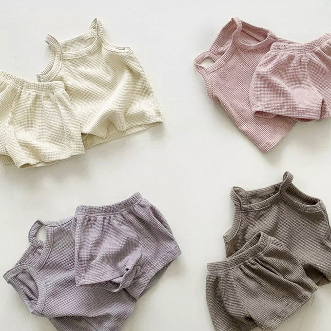 Baby Quality Waffle Knitted Fabric Sling Shirt Combo Shorts Sets by MyKids-USA™