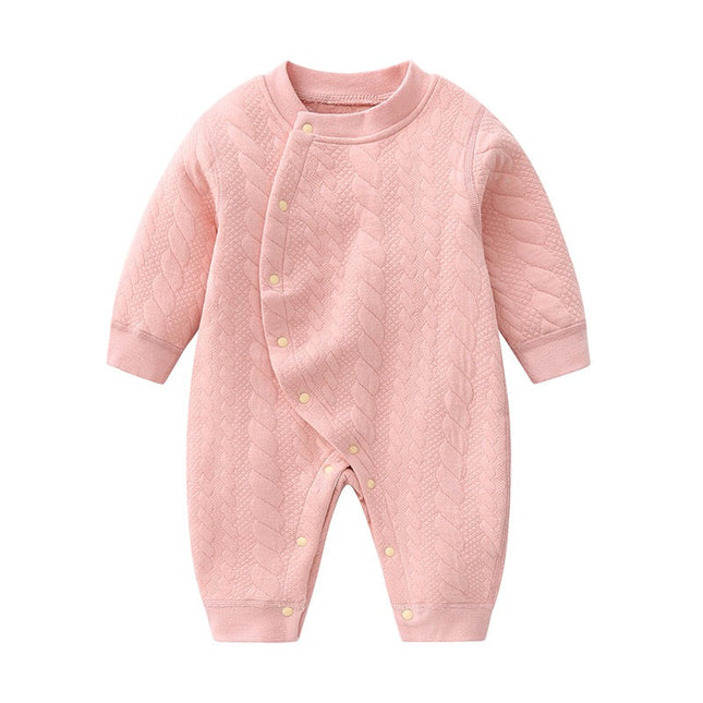 Baby Solid Color Side Snap Button Design Long Sleeved Winter Thickened Romper by MyKids-USA™