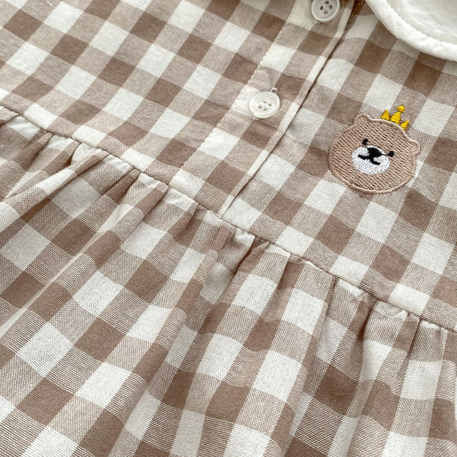Baby Plaid Graphic Bear Patched Design Doll Neck Onesies by MyKids-USA™