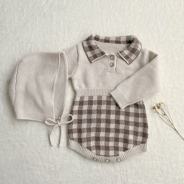 Baby Checkerboard Pattern Polo Neck Knit Warm Onesies by MyKids-USA™