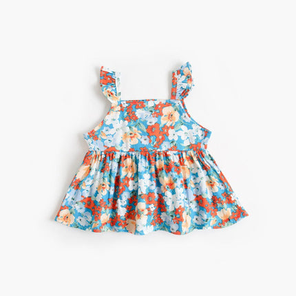 Baby Girl Flower Pattern Sling Loose Tops With Shorts Sets by MyKids-USA™