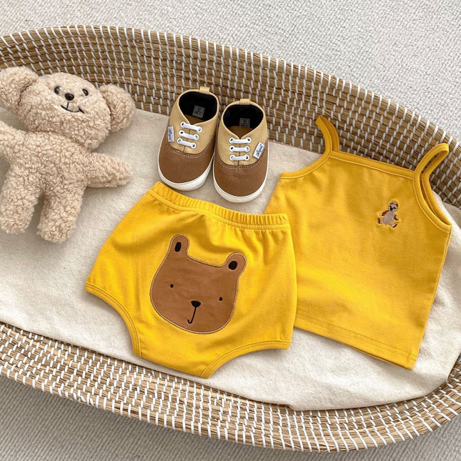 Baby Bear Pattern Solid Color Sling Tops With Shorts Sets by MyKids-USA™
