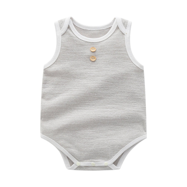 Baby Boy Solid Color Neck Buttoned Design Sleeveless Round Collar Onesies by MyKids-USA™