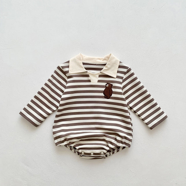 Baby Boy Striped Pattern Cartoon Bear Embroidered Design Onesies by MyKids-USA™
