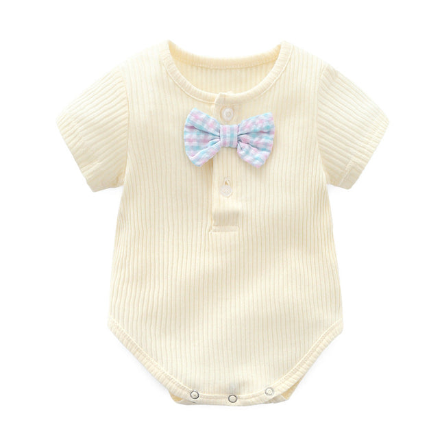 Baby Boy And Girl Solid Color Bow Tie Design Short Sleeve Buttoned Onesies by MyKids-USA™