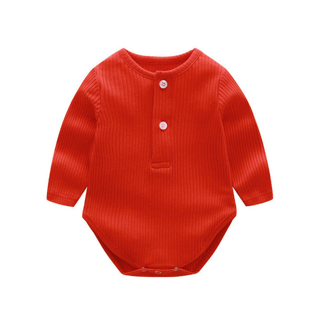Baby Solid Color Ruffle & Buttoned Design Long-Sleeved O-Neck Onesies by MyKids-USA™