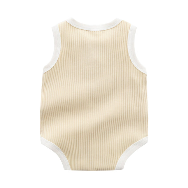 Baby Boy Solid Color Neck Buttoned Design Sleeveless Round Collar Onesies by MyKids-USA™