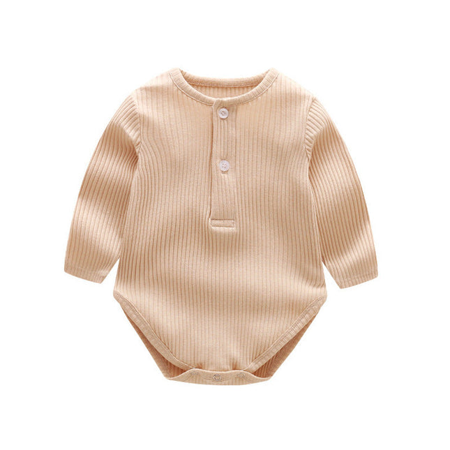 Baby Solid Color Ruffle & Buttoned Design Long-Sleeved O-Neck Onesies by MyKids-USA™