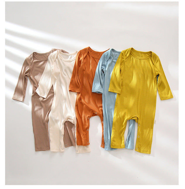 Kids Solid Color Round Collar Middle-Sleeved Rompers Home Clothes In Summer by MyKids-USA™