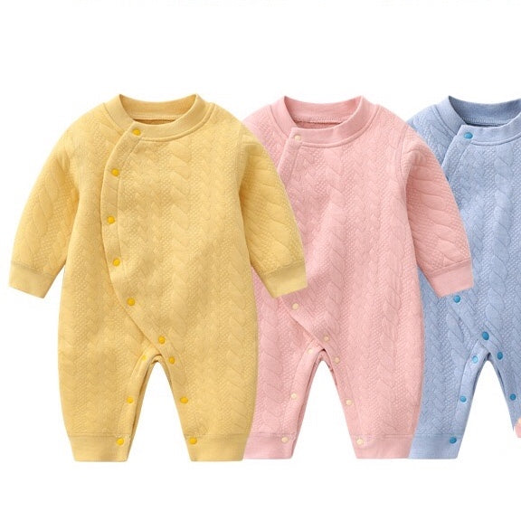 Baby Solid Color Side Snap Button Design Long Sleeved Winter Thickened Romper by MyKids-USA™