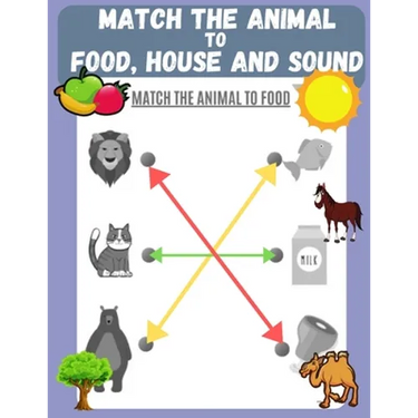 Match the Animal to Food, House and Sound: Activity book for Kids, Pre K to Kindergarten, Ages 3 - 6, Matching and Identifying, Children's fun Workboo