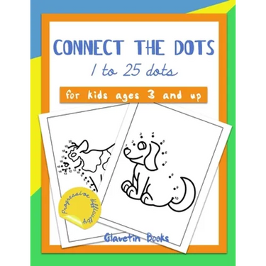 Connect the dots: 1 to 25 dots, for kids ages 3 and up with progressive difficulty.