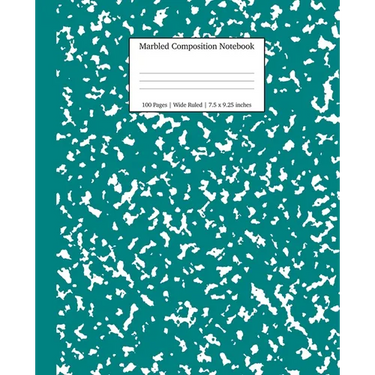 Marbled Composition Notebook: Teal Marble Wide Ruled Paper Subject Book