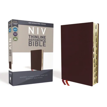 NIV, Thinline Reference Bible, Bonded Leather, Burgundy, Red Letter Edition, Indexed, Comfort Print