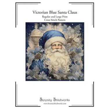 Victorian Blue Santa Claus Cross Stitch Pattern: Regular and Large Print Chart