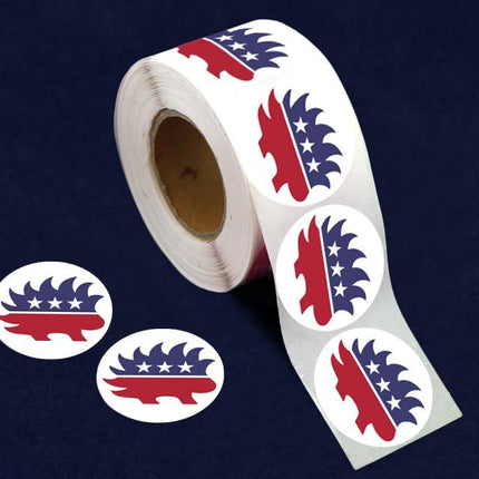 Red White & Blue Porcupine Libertarian Stickers (250 per Roll) by Fundraising For A Cause