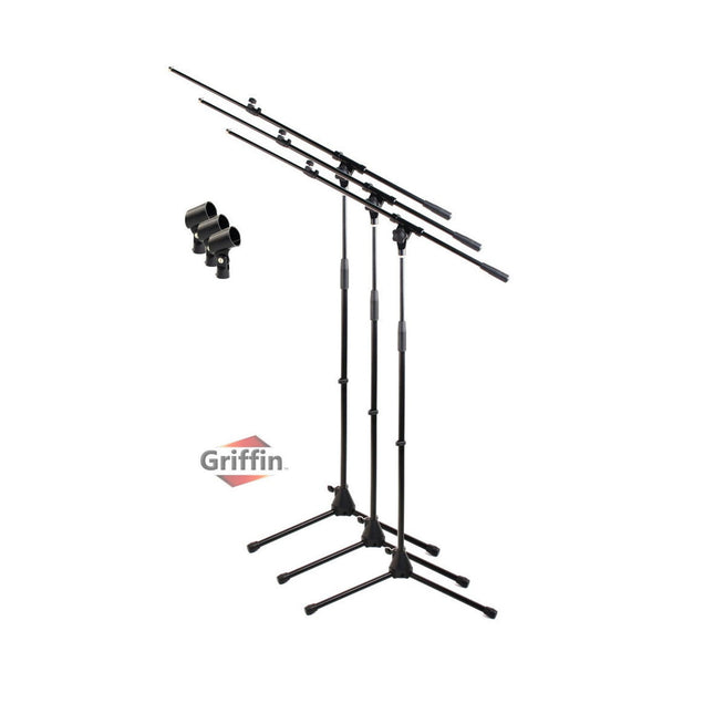 Microphone Stand with Telescopic Boom Arm (Pack of 3) by GRIFFIN - Adjustable Holder Mount For Studio Recording Accessories, Singing Vocal Karaoke by GeekStands.com