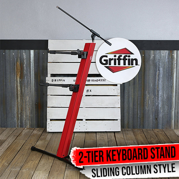 2-Tier Column Keyboard Stand with Mic Boom Arm by GRIFFIN - Double Sliding Multi Mounting Platform by GeekStands.com