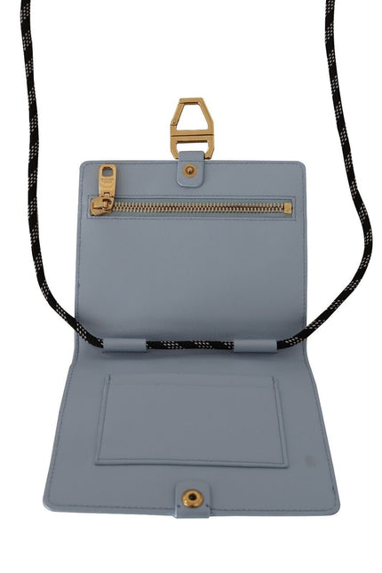 Dolce & Gabbana Light Blue Leather Mini Bifold Sling Purse Wallet by Trendstack