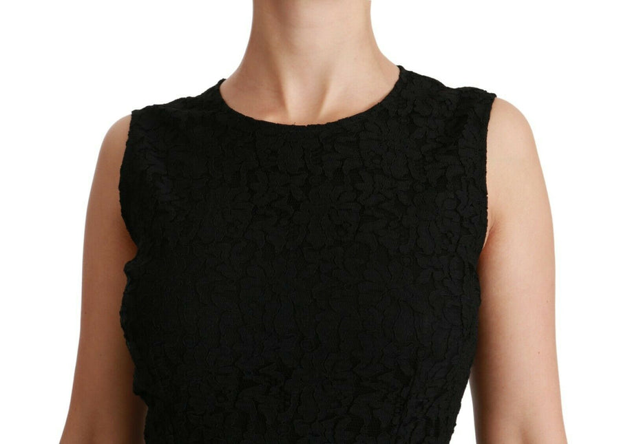 Black Floral Lace Sheath Gown Dress by Faz