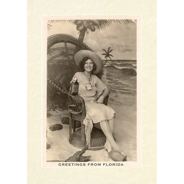 Vintage Lined Notebook Greetings from Florida, Woman in Chair with Gator