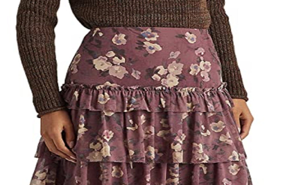 Ralph Lauren Women's Floral Crinkle Georgette Miniskirt Purple Size 12 by Steals