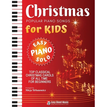 Christmas - Popular Piano Songs for Kids: TOP Classical Carols of All Time for beginners, children, seniors, adults. Very easy music sheet notes. Lyri