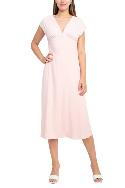 Sage Collective V-Neck Cap Sleeve Solid Fit & Flare Flowy Woven Dress by Curated Brands