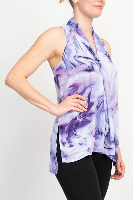 Floral & Ivy Print Top - Elegant Black Blue Purple Polyester Blouse by Curated Brands